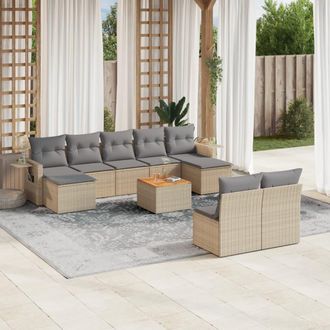 vidaXL Juego De Sof&aacute;s Jard&iacute;n Con Cojines Beige 10 Pzas Rat&aacute;n Sint&eacute;tico Vidaxl