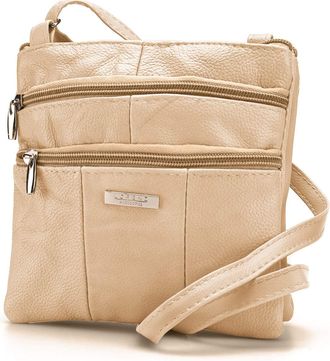 Lorenz Ladies Small Genuine Soft Leather Cross Body / Shoulder Bag (1) 1941 - Beige