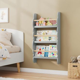 Woltu Kids Librer&iacute;a Infantil Pared Estanter&iacute;a Frontal De Madera Organizador Peque&ntilde;o De Libros Gris - Woltu