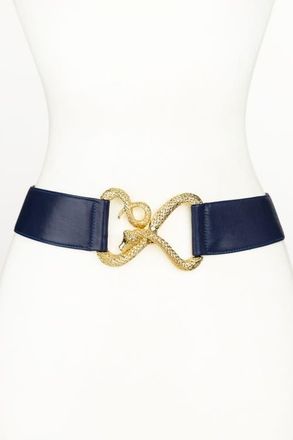 Raina Snake Buckle Leather Belt in Navy at Nordstrom, Size Medium