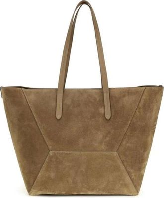 Brunello Cucinelli Suede Geometric Tote Bag - Dames - Tassen - Beige - Maat: ONE Size Su&egrave;de