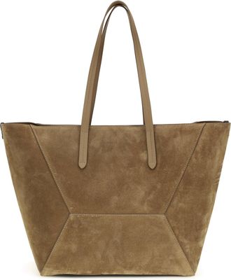 Brunello Cucinelli Womens Suede Tote Bag Bc Sesame Calf Leather Shoulder