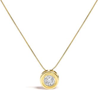House of Brilliance 14K Yellow Gold 1 3/8 Cttw Bezel Set Round Diamond Solitaire Pendant Necklace