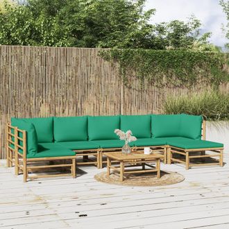 vidaXL Set De Muebles De Jard&iacute;n 8 Piezas Bamb&uacute; Con Cojines Verde Vidaxl