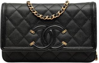 Chanel Pre-owned Wallet on Chain - Dames - Vintage Schoudertas - Zwart - ONE Size - Leer - Vintage