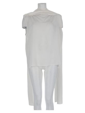P.A.R.O.S.H. Ivory Sleeveless High-Neck Flowing Silk Shirt