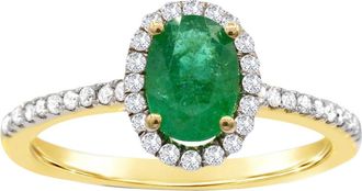 Diamond2Deal 14K Yellow Gold Genuine Emerald and Diamond Halo Engagement Ring ( 0.70Ct)
