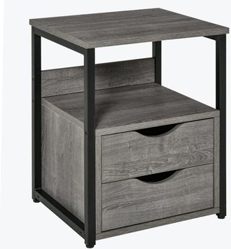 HOMCOM End Table Bedside Desk Slim Storage Cabinet With Shelf Grey | TJ Hughes