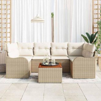 vidaXL Conjunto De Sof&aacute; De Jard&iacute;n 7 Pcs Beige Polirat&aacute;n Vidaxl
