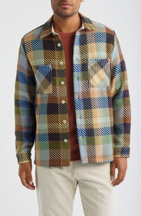 Wax London Whiting Pike Check Recycled Cotton Blend Overshirt in Khaki /Multi at Nordstrom, Size Medium
