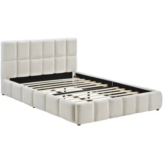 TecTake Cama tapizada, base madera, acero, patas pl&aacute;stico, crema 193x220x93cm