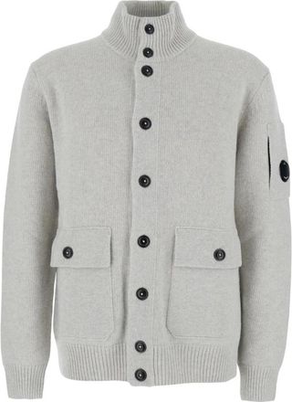 C.P. Company Grijze Lamswol Cardigan Sweater - Heren - Vesten - Grijs - 2XL - Wol - Truien & Vesten