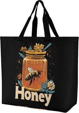 Generic Honey Reusable Shopping Bags One Shoulder Grocery Tote Bag Waterproof Big Purse for Work Travel