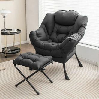 Costway Lazy Chair with Ottoman Modern Leisure Reading Chair Lounge Chair with Pillow