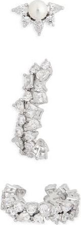 Nadri Tessa Set of 3 Assorted Stud & Huggie Hoop Earrings in Rhodium at Nordstrom Rack