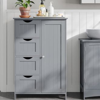 Vasagle Bathroom Floor Storage Cabinet 4 Drawers 1 Door Adjustable in Light Grey