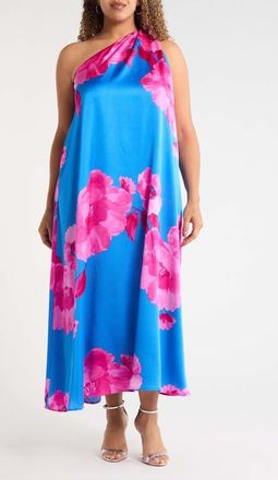 Sugarlips Glena Floral One Shoulder Maxi Dress in Blue-Pink-Combo at Nordstrom, Size 1 X