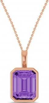 Allurez Emerald Cut Lab Grown Purple Sapphire Bezel Set Pendant Necklace 14K Rose Gold (4.48ct)