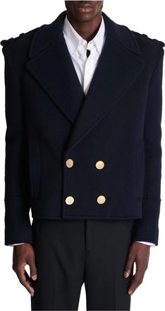 Balmain Caban Corto Doppiopetto - Heren - Mantel - Blauw - L - Katoen - Jassen