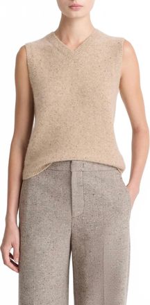 Vince Donegal Plush Cashmere Sweater Vest In Heather Oat