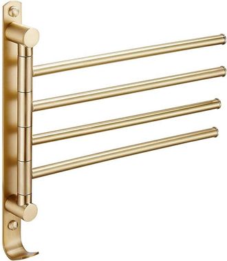 Elle Toallero De Ba&ntilde;o, Toallero Giratorio, Toallero De Pared De 4 Brazos Con Ganchos, Color Dorado
