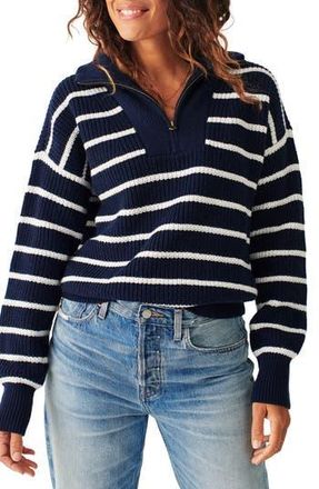 Faherty Mariner Stripe Quarter Zip Sweater in Navy Multi at Nordstrom Rack, Size X-Large