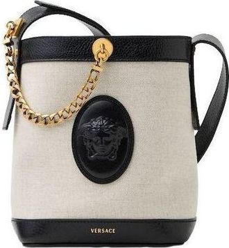 Versace (WMNS) VERSACE Pivot Mini Canvas Bucket Bag Black Beige 1026048-1A17455_DTU_UNICA_2K00J