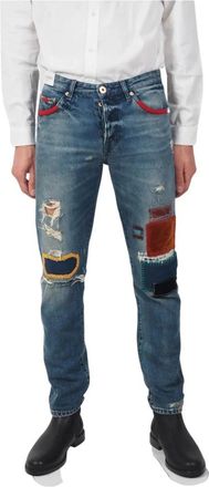 Pantaloni Torino Patchwork Jeans - Heren - Slim Fit Jeans - Blauw - W33 - Denim - Jeans