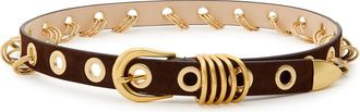 D&eacute;hanche Revenge Ring-embellished Suede Belt - Chocolate - XL