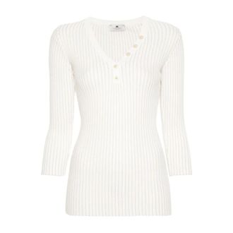 Elisabetta Franchi Truien & Vesten, Dames, Wit, L, Geribbelde Gebreide Trui