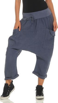 Malito more than fashion Malito Women Harem Pants Linen Trousers Bloomers Capri Plain Colors 6285 (Blue)