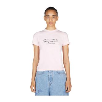 VETEMENTS T-Shirts, female, Pink, Size: S Embroidered Cotton T-Shirt