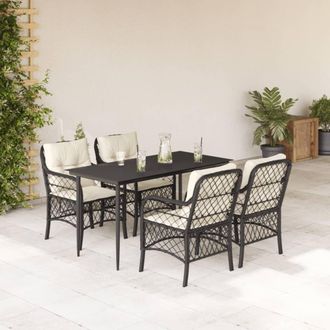 vidaXL Set De Muebles Jard&iacute;n 5 Pzas Con Cojines Rat&aacute;n Sint&eacute;tico Negro Vidaxl