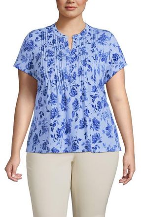 Lands End Short Sleeve Lightweight Jersey Button Pintuck Top in Misty Blue Graphic Floral at Nordstrom, Size 1 X