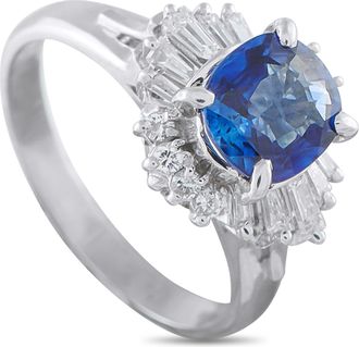Luxury Bazaar Platinum 0.37ct Diamond and Blue Sapphire Ballerina Halo Ring MF33-110425