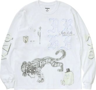 Neighborhood T-shirt con stampa grafica e maniche lunghe - Bianco