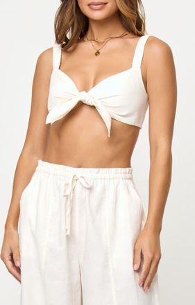 L*Space Ellis Front Knot Crop Linen & Cotton Cover-Up Top in Cream at Nordstrom, Size X-Large