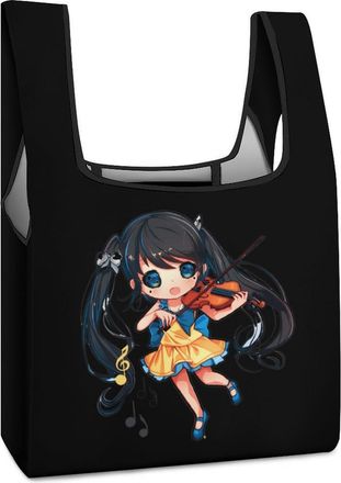 Generic Musician Playing Violin Shopping Bag Reusable Grocery Tote Bag Foldable Handbag for Travel Picnic