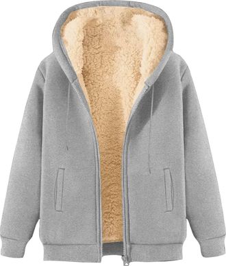 Generic Fleece Hoodies for Womens Teddy Full Zip Winter Coat Sherpa Lined Fuzzy Jacket Ladies Soft Warm Hooded Sweatshirts Casual Thermal Sweater Outwear with