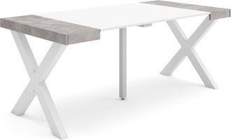 Skraut Home Skraut Home - Mesa Consola Extensible, Mesa Comedor Plegable, 180, Para 8 Comensales, Patas Madera Maciza, Estilo Moderno, Blanco Y Gris Cemento