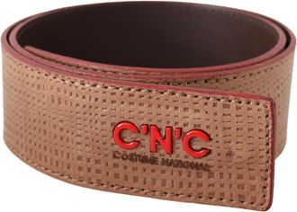 Costume National Womens White Leather Logo Fashion Waist Belt Beige