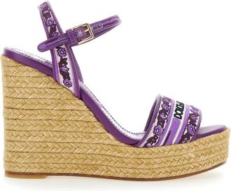 Dolce & Gabbana Geborduurde Sleehak Sandalen - Dames - Sleehakken - Paars - 37 EU - Katoen - Schoenen