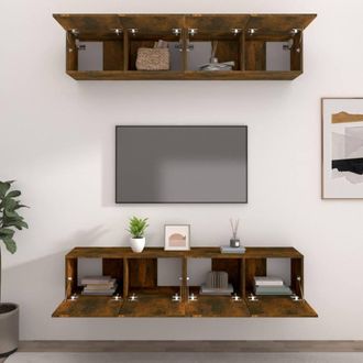 Berkfield Home TV Cabinets 4 pcs Smoked Oak 80x30x30 cm Engineered Wood in Brown | Size: 80 x 30 x 30 cm