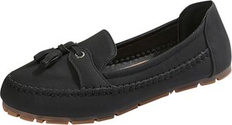 Generic Womens Loafer Shoes Tassel Slip On Flats Solid Color Fashionable Lightweight Anti-Slip Comfortable Casual Walking Shoe Work Leisure Black