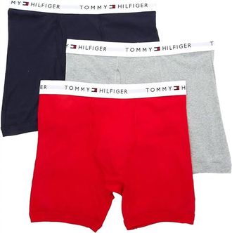 Tommy Hilfiger Mens 3-Pack Cotton Classic Boxer Brief In Navy/red/grey