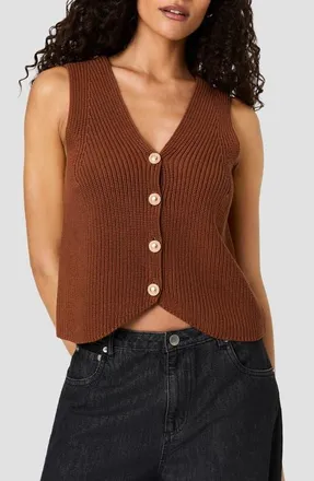 French Connection Mozart Rib V-Neck Vest in Chestnut Brown at Nordstrom, Size X-Large