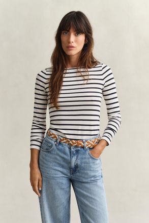 GANT Women Breton Striped Long Sleeve T-Shirt (XXL) EGGSHELL