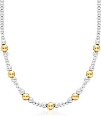Ross-Simons Italian 4-8mm Sterling Silver and 18kt Gold Over Sterling Graduated Bead Necklace