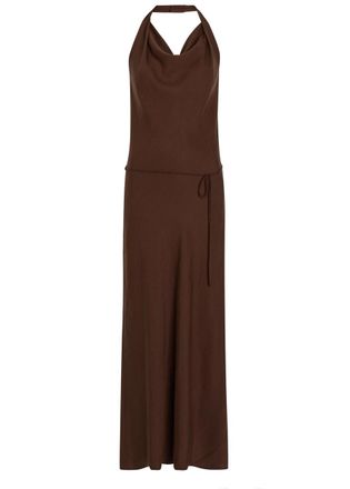 Faithfull The Brand Izaro Halterneck Woven Maxi Dress - Chocolate - S (UK8-10 / S)