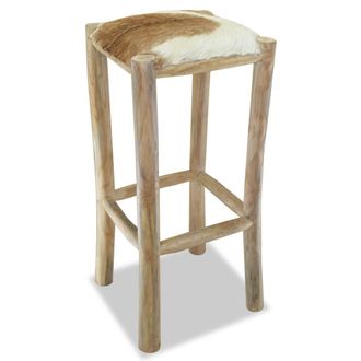 vidaXL Taburete De Cocina De Piel De Cabra Y Madera De Teca Maciza Vidaxl